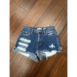 KanCan Ultra High Rise Distressed Denim Shorts Small